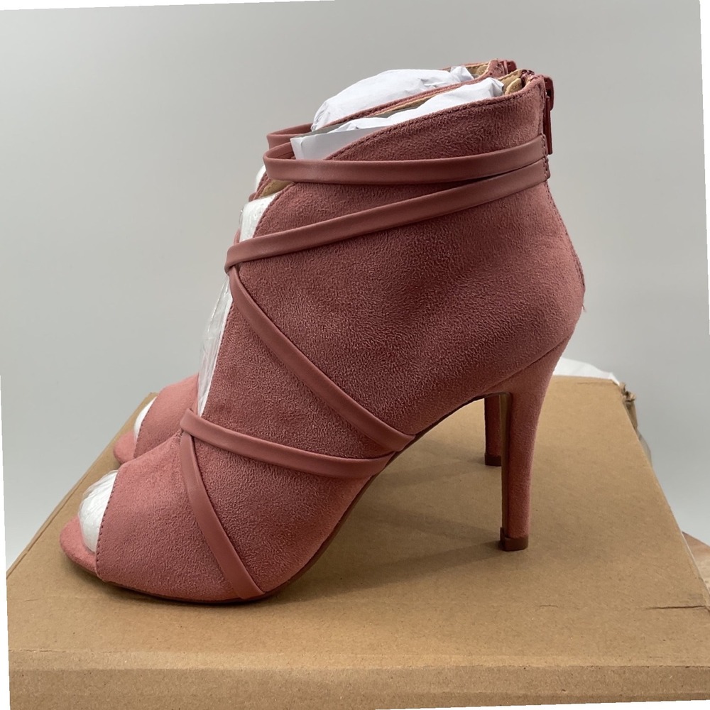 Journee Collection Samara Blush Pink Faux Suede Peep Toe Strappy Stiletto Heels